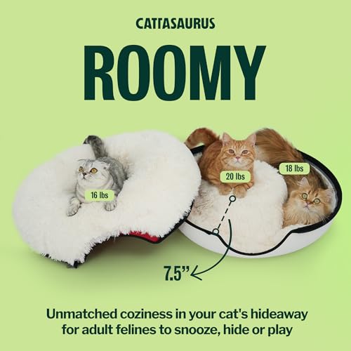 Image of Cattasaurus Peekaboo Cat Cave for Multiple & Large Cats Up to 30-45 Lbs, Fluffy Cat Beds & Furniture, Scratch Detachable & Washable Tunnel Bed, Comfy Donut Bed (Ruby Snowball, Large (Calming))