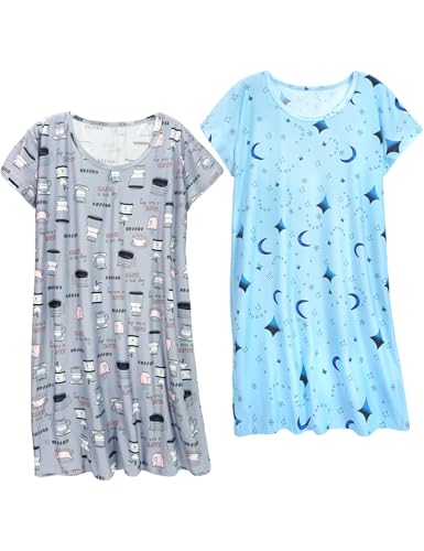 Image of XPUDAC 6-Pack Nightgowns for Women Soft Sleepwear Short Sleeve Women's Nightgowns Print Sleepdress