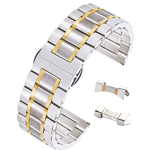 13mm Fantacy Stainless Steel Smartwatch Band Metal Watch Bracelet Deployment Clasp Two Tone Silver&Gold