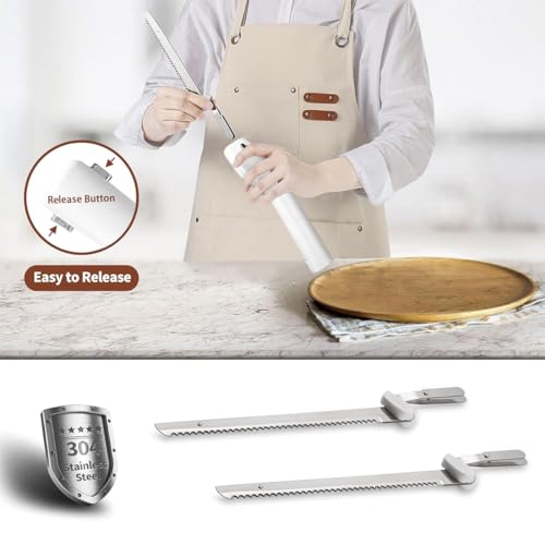 Cushore Cordless Electric Knife Rechargeable Easy-Slice Bread Knife with 4 Reciprocating Serrated Stainless Steel Blades, Carving Meats, Poultry, Bread, White