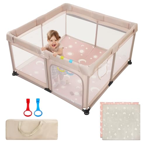 Image of 4 in 1 Baby Playpen with a Mat, 50"x50" Large PlayPen for Babies and Toddlers, Outdoor Baby Play Yard for Baby Activity Center, Sturdy Safety Baby Fence with Breathable Mesh and Anti-Slip Base