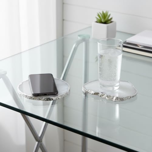 Image of Natural Agate Stone Tea Coasters Set | Premium Stone Coasters for Tea, Coffee & Glass | Heat Resistant Coasters for Dining Table, Office Desk & Home Decor | Pack of 2 | Color -White