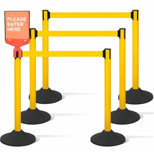 6-Pack Yellow Crowd Control Stanchions with Belts