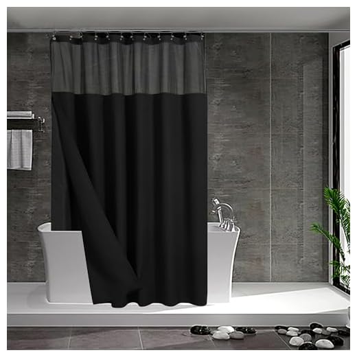 N&Y HOME Waffle Weave Shower Curtain with Snap-in Fabric Liner & 12 Black Hooks Set - Hotel Style, Water-Repellent & Washable, Mesh Top Window - 71x72, Black