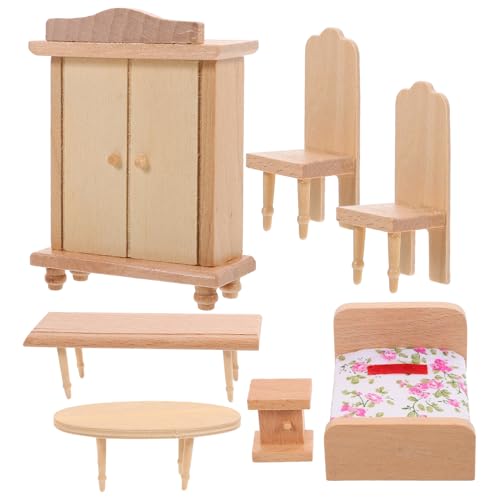 JOINPAYA 1 Set Miniature Dollhouse Wooden Bedroom: DIY Mini Furniture Room Pretend Play Bed Wardrobe Kit Accessories3.69X1.38X1.18in