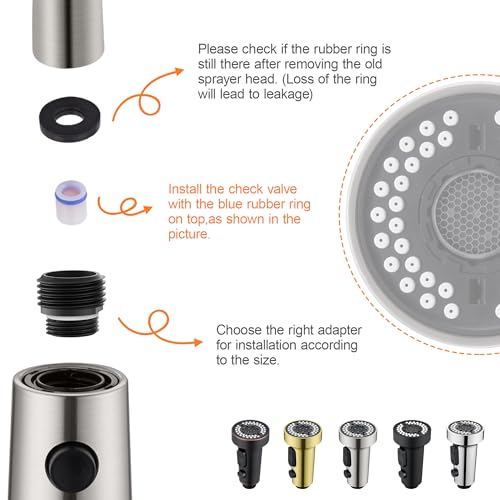 Tioriy Pull Down Spray Head Replacement - For Kitchen Faucet Sprayer Head With 15 Adapters thumb #3