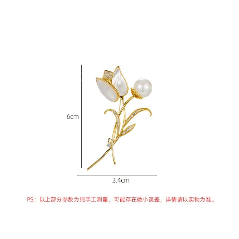 Broches de fleurs de tulipes blanches avec strass et perles anti-chute