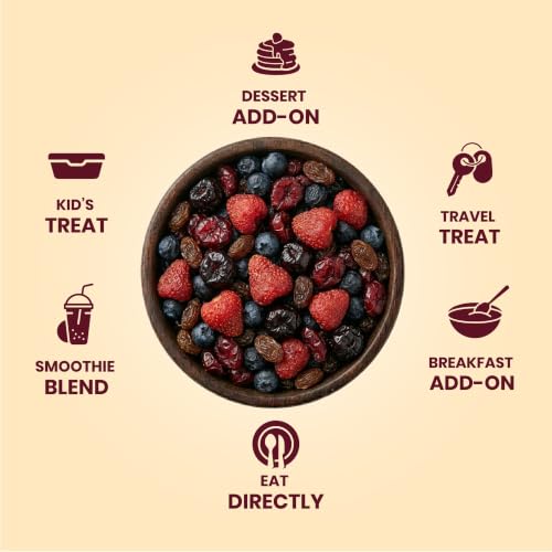 Image of Livyor 5 in 1 Berry Mix for eating - 1kg | Good Source of Fibre | Dried Cranberries | Black Raisins | Cherries | Blueberries | Strawberries | Berry Blast | Berries dry fruits | Berries fresh | Pack of 1
