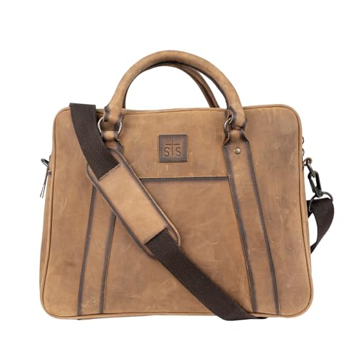 STS Ranchwear Foreman Full-Grain Briefcase Double Zip Closure with Pull Removable Leather Strap, STS-34313, Veg-Tan3