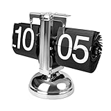 SCOAGE Flip Desk Clock, Retro Vintage Auto Down Clock, Large Number Mechanical Battery Powered Operated Clocks for Home & Office Decor (Black)