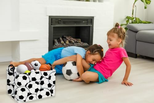 Image of Rectangular Soccer Basket,Kids Baskets.Waterproof PE Coating Cute Bin with Handles.Boys Bins,Toys Box,Books Baskets,Gifts Bin. (Soccer basket)