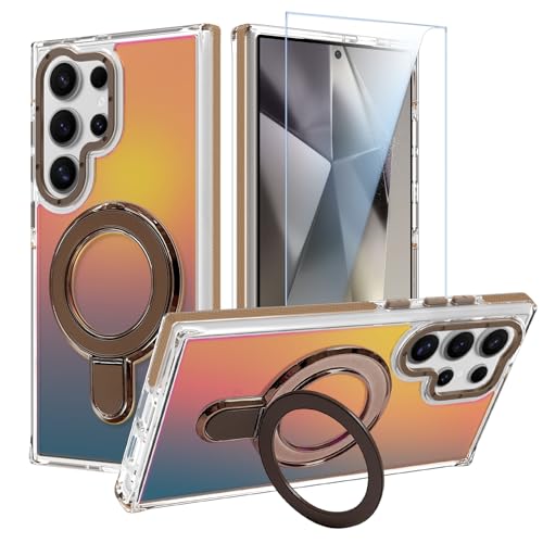 Image of Magnetic for Samsung Galaxy S24 Ultra Case with Stand [Compatible with Magsafe] [Cute Fluorescent Design] [1 Screen Protector] Slim Translucent Matte Case for Galaxy S24 Ultra 6.8 inch, Desert