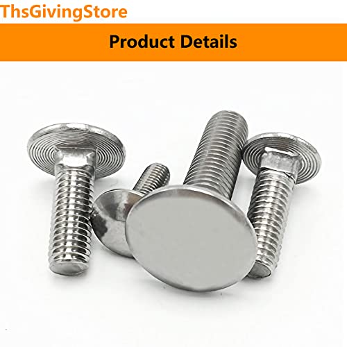 Image of 10PCS M8 x 50mm Carriage Bolts, 304 Stainless Steel Fully Threaded Round Head Square Neck Carriage Bolt (Thread Diameter: M8, Length: 50mm)