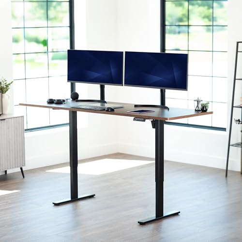 Image of VIVO Rustic Vintage Brown 83 x 30 in Standing Desk, DESK-KIT-1B8N | Electric, Holds 220 lbs, Sit Stand, Height Adjustable, Extra Deep Table Top, Memory Presets, 1B Series, Black Frame