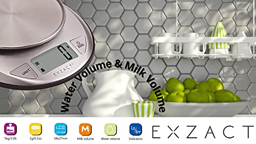 Exzact Elektronische Küchenwaage mit Großer Anzeige - Flüssigkeitsvolumen Messfunktion/Auto-Zero/Tare - 5kg/11lb – Ansicht 6