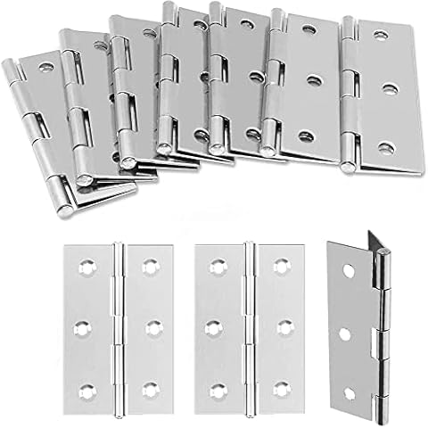 MiJunHD 1/2/5 Pair Windows Door Butt Hinges 3 inch*2 inch Silver Satin Chrome Suit Internal Doors Pair Flat Ball Bearing Hinges with Screws Cover