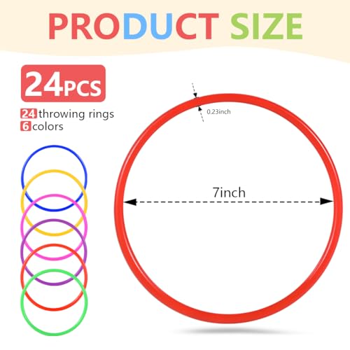 Image of OBTANIM 24 Pcs Plastic 7 Inch Ring Toss Game for Kids and Outdoor Toss Rings for Speed and Agility Practice Game, Random Colors