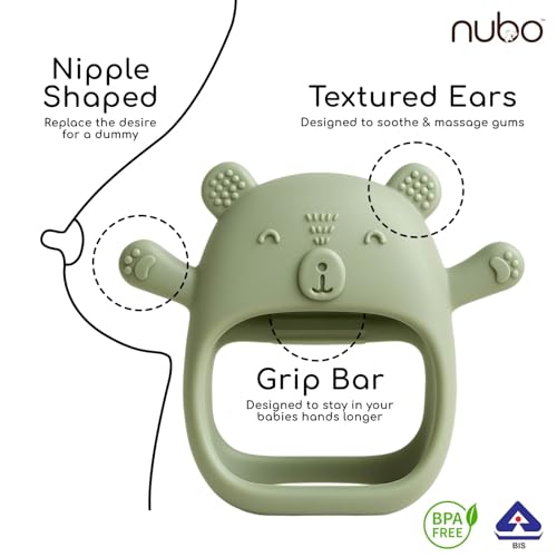 Image of Nubokind Koala Wrist-Fit No-Drop Baby Teether | Silicone Teething Toy for 3-12 Months | BPA Free, BIS Certified Chew Toy for 0-6 Months, Molar Relief | Sage Green | Single Pack