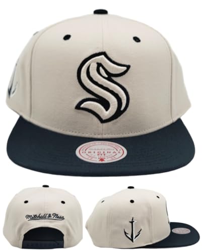 Mitchell & Ness Seattle Kraken NHL Evergreen Cream Black Snapback Hat Cap