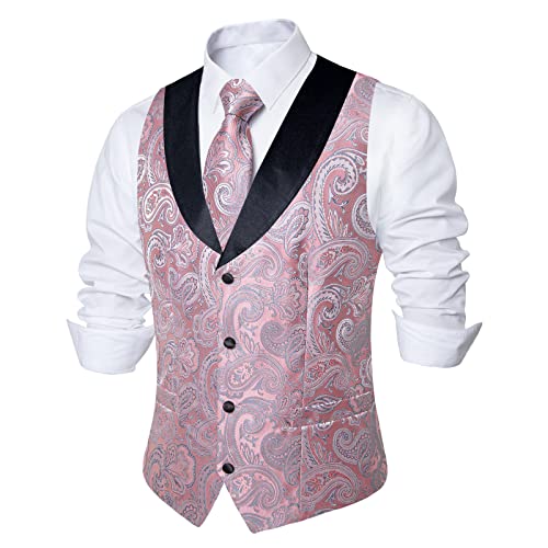 Image of DiBanGu Mens Paisley Suit Vest Silk Jacquard Waistcoat and Necktie Set Formal Shawl Collar Dress Vest 7PCS for Wedding Party