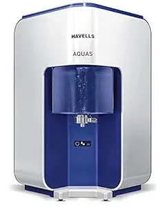 Havells AQUAS Water Purifier (White and Blue), RO+UF, Copper+Zinc+Minerals, 5 stage Purification, 7L Tank, Suitable For Borwell Tanker & Municipal Water Also