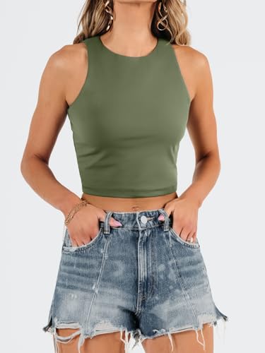 Image of EFAN Womens Sexy Sleeveless Double Lined Crop Tops Workout Cute Tight Racerback Tank Tops Summer Clothes Teen Girls 2025