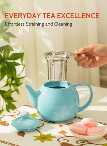 Image of Sweese Teapot, Porcelain Tea Pot with Stainless Steel Infuser, Blooming & Loose Leaf Teapot - 27ounce, Turquoise