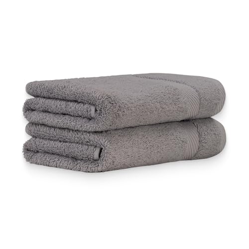 Luckytowel Duschtuch Set 70x140 cm – Oeko-TEX Badetücher aus 100% Baumwolle mit 600 g/m² – Badehandtuch groß mit Aufhängeschlaufe – flauschig & saugstark – Frottee Handtücher Set – 2er Pack Grau