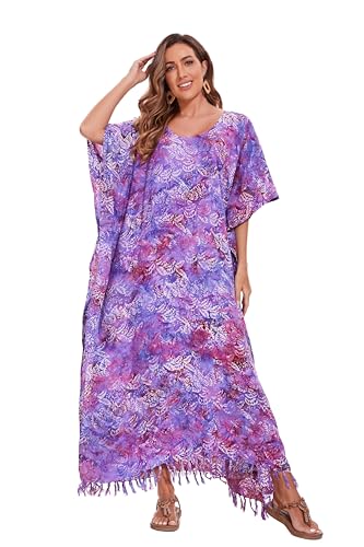 Image of Beautybatik Women Hand Blocked Batik Rayon Caftan Kaftan Bali Loungewear Maxi Plus Size Long Dress XL to 4X