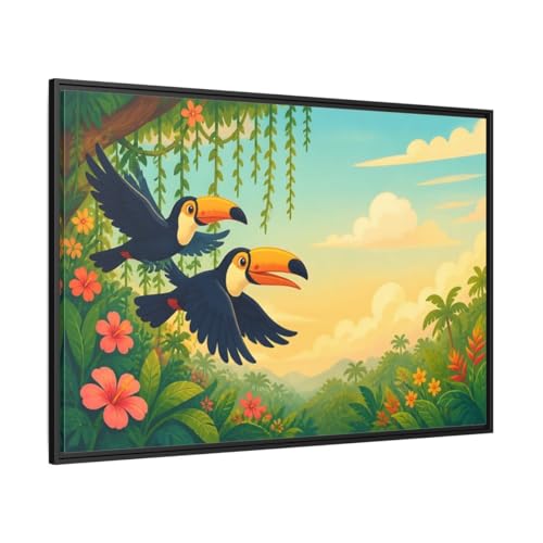 Décoration murale toucan multicolore grand format horizontal pour salle de jeux