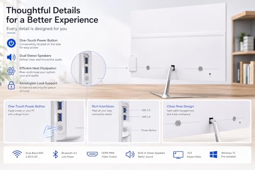 Image of 23.8 inch All-in-One Desktop Computer, 1080P IPS Full HD Business AIO PC, Intel Celeron N5095, 8GB RAM + 128GB SSD, Windows 10, Dual Band WiFi, HDMI, for Home Office & School Use