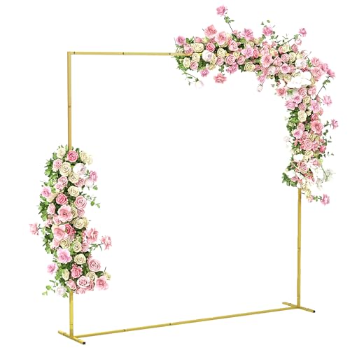 Outsunny Arco de Jardín para Rosas de Metal, 200x200 cm, Arco de Boda Cuadrado con Estacas en Forma de U, Resistente a la Intemperie, para Plantas Trepadoras, para Decoración Patio Terraza, Dorado