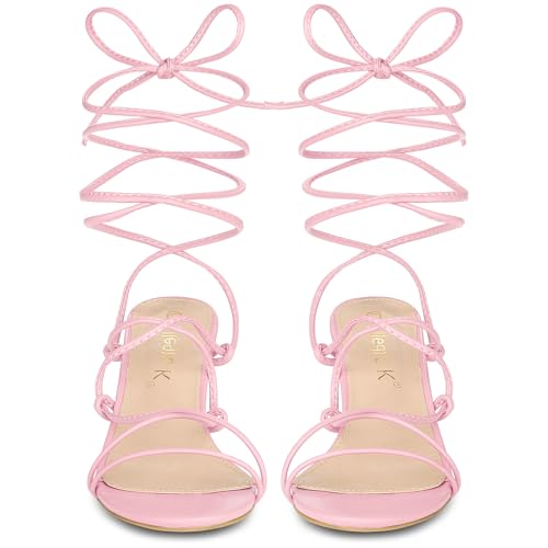 Allegra K Allegra K Women's Lace Up Open Toe Open Toe Strappy Stiletto Heels Pink Sandals - 7 M US
