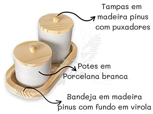 Kit Higiene Bebê Porcelana com Tampa e Bandeja pote para algodão e cotonete cod.02