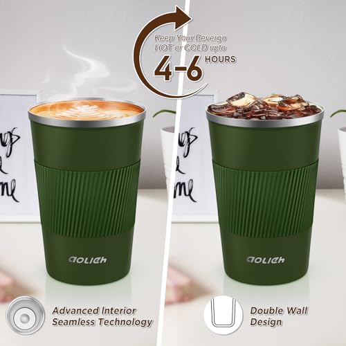 Image of Travel Mug,MOMSIV Insulated Coffee Cup,Double Walled Travel Mug Vacuum Insulation Stainless Steel with Leakproof Lid Eco-Friendly Reusable Cup for Coffee,Tea and Beer