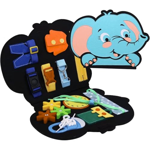 Image of FunBlast Busy Book for Toddlers Binder Board - Montessori Busy Board for Kids, Cartoon Design Learning Activity Toy for Toddlers, Educational & Early Learning Toys for Kids, Toddler (Elephant)