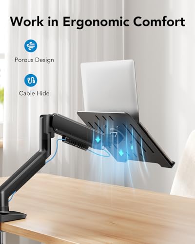 HUANUO 2 in 1 Function Laptop Mount with Tray, Fits 13"-34″ Monitors & Up to 17″ Notebook, Ergonomic Laptop Arm with Full Motion Adjustment, Pre-assembled for Easy Setup, VESA 75x75mm/100x100mm - Image 5