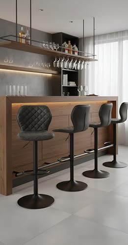 Goeurvant Barhocker 2er Set Barstuhl Höhenverstellbar mit Lehne & Fußstütze – 360°Drehbar PU Leder Gepolstert Barstühle mit Metallgestell für Küche Theke Esszimmer Wohnzimmer,Schwarz