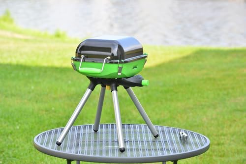 Image of Flame King YSNVT-301 Multi-Function Portable Propane BBQ Grill Camp Stove, 8000 BTU 9.5 x 12 Inch Cooking Surface, Light Green /Black