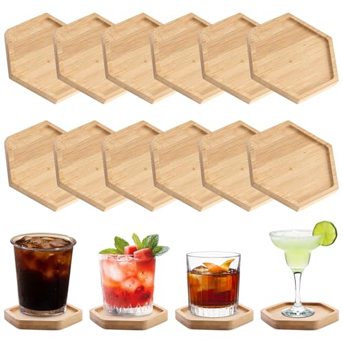 12 Stück Untersetzer Holz Holzuntersetzer Bambus Untersetzers Mosaik Leere Bodenschalen für...