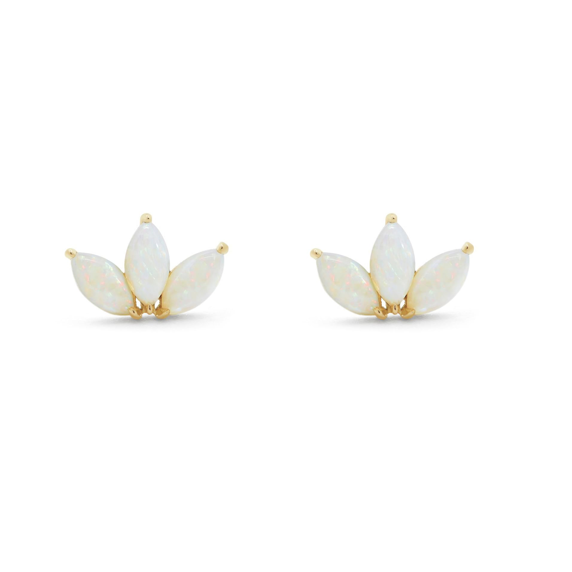 Brandlingerpendientes mujer plata bañados en oro, piercing oreja, pendientes pequeños mujer, pendientes dorados de forma lotus de ópalo blanco