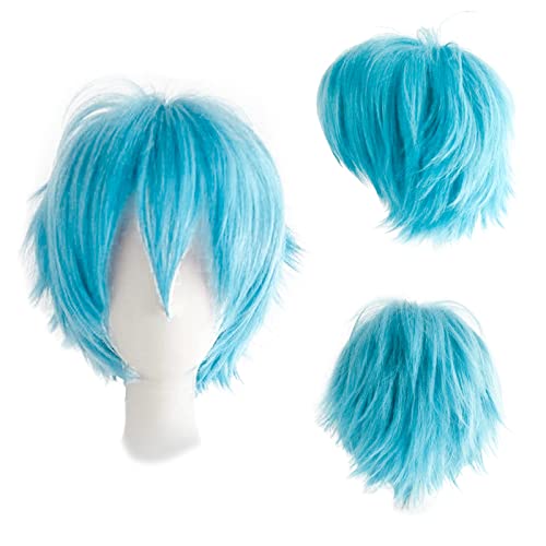 Gairyan Cosplay Wig unissexo peruca cosplay anime curta para meninas/homem peruca azul céu peruca de cabelo liso para disfarce de Halloween/festa temática cosplay