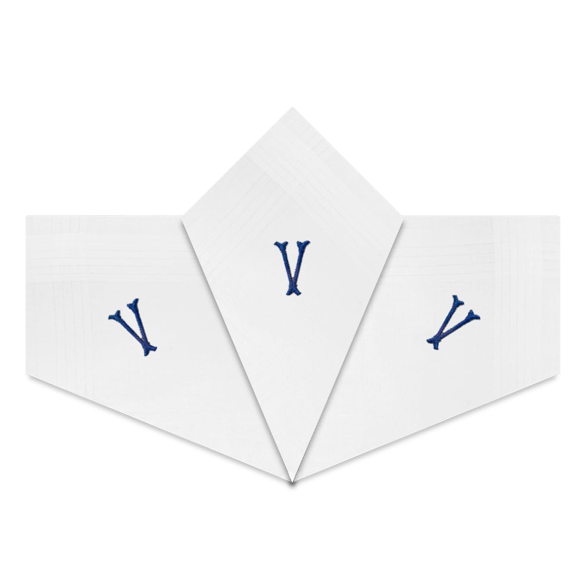 Warwick & Vance 3 Pack Of Mens/Gentlemens White Satin Bordered Handkerchiefs With Blue Embroidered Initials (V)
