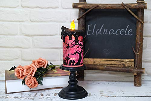Image of Eldnacele Halloween Snow Globe Candles Lighted Lamp, Battery Operated Spinning Water Glittering Tornado Flameless Candles Table Centerpiece for Halloween Celebration Parties, Ghost