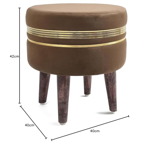 Image of NACIA Velvet Ottoman Pouffes Stool for Living Room Wooden Sitting Furniture Footrest Footstool for Foot Rest Upholstered Foam Cushioned Puffy for Home Decor, Dressing Table Stool (17 inch Height, Coffee)