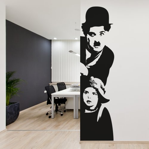 Adesiviamo Charlie Chaplin Muro M Adesivo Murale, PVC, Nero, 90 x 21 cm