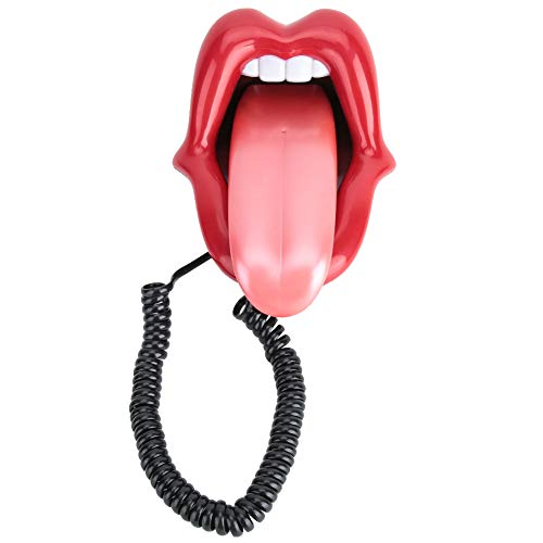 Teléfono con cable rojo forma lengua para escritorio miniatura 1