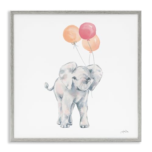Smiling Elephant Balloon Nursery, 24 x 24 Inch Framed Giclée Print