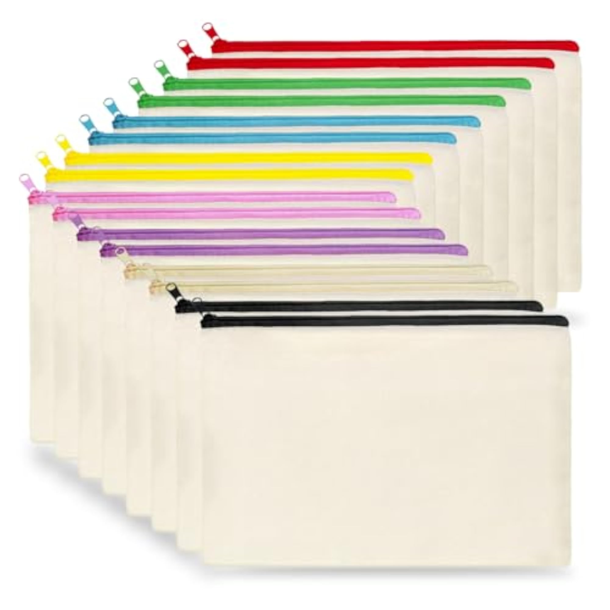 16 Bulk Makeup Bags, Multi-Color Zipper Pouch Set