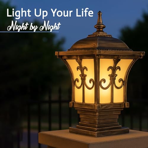 Image of GIGAWATTS ‎TRISHUL Outdoor Gate Light - 101% Rust & Waterproof Die-Casting Aluminium Exterior Piller Lamp Base Mount for Garden, Boundary Walls & Home Entrances (B22 Holder, Bulb Not Included, Gold)